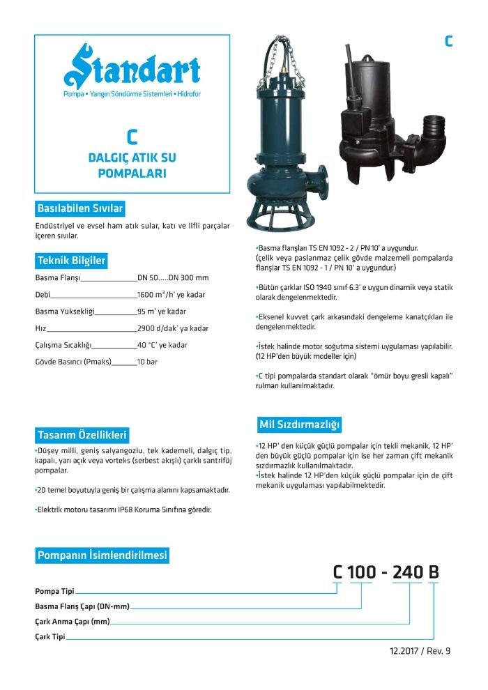 C Dalgıç Atık Su Pompaları